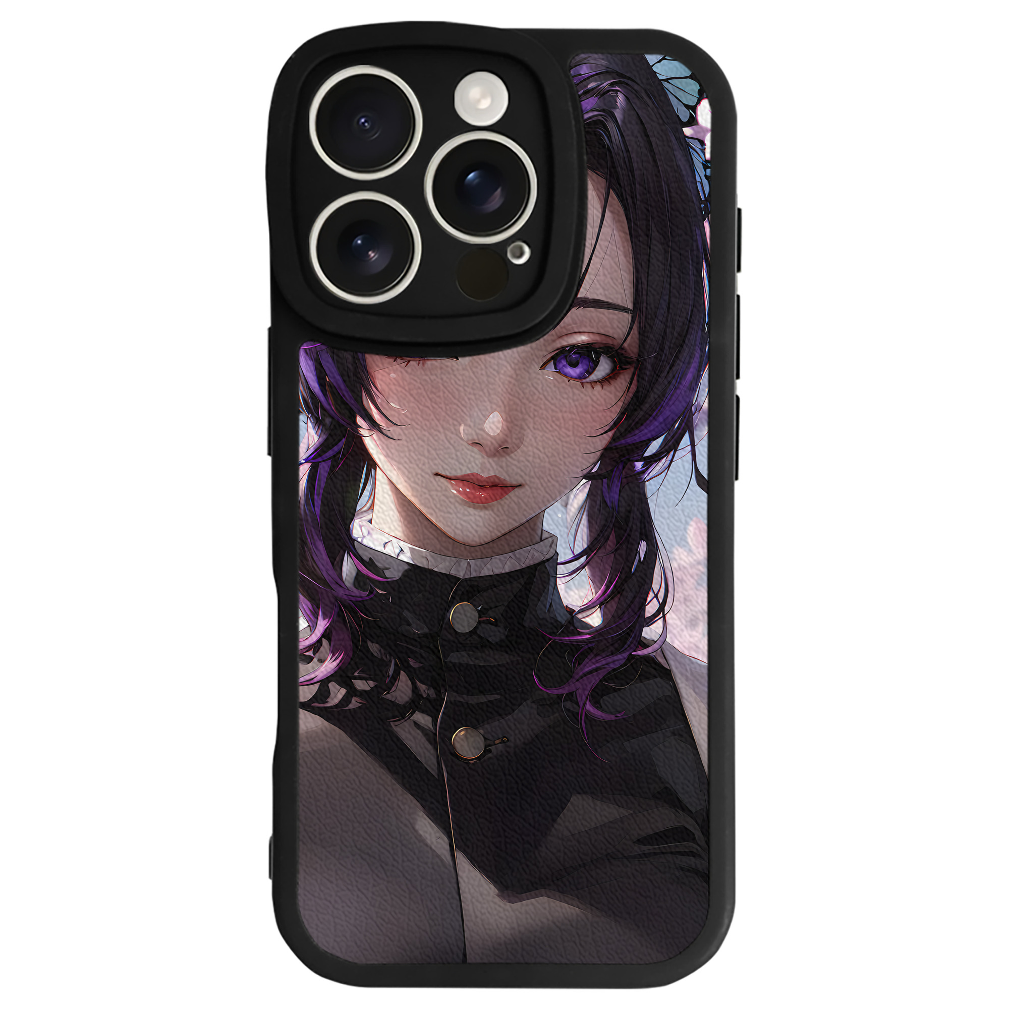 （画像用） 鬼滅の刃（きめつのやいば）蟲柱-胡蝶 しのぶ／こちょう しのぶ Kochou Shinobu 【iPhone 16シリーズ対応】シリコンスマホケース（レザー調） 材質：シリコン